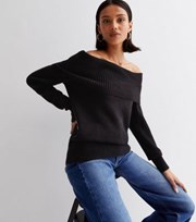 New Look Black Knit Bardot Long Sleeve Jumper